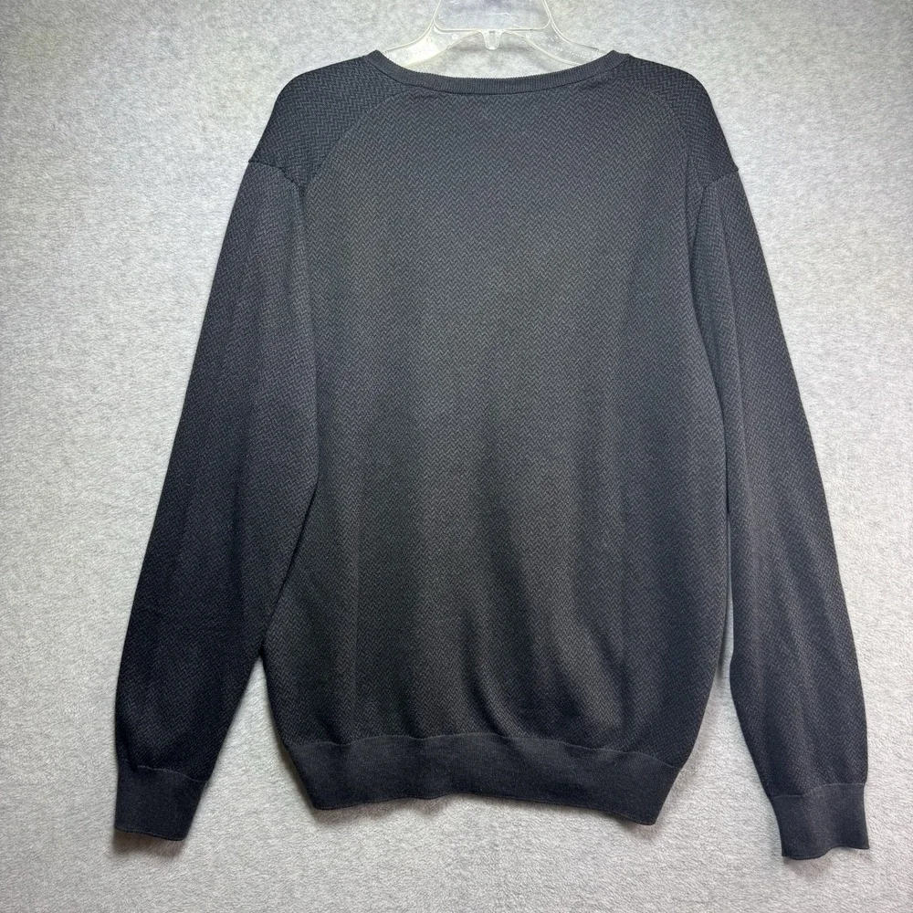 Polo Ralph Lauren Sweater Men Large Pima Cotton V-Neck Herringbone Gray Charcoal
